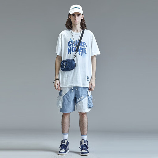古由卡（GUUKA）&SANK联名白色短袖T恤男潮牌刘宇嘻哈纯棉运动半袖T宽松 白色f3887 XXS xs