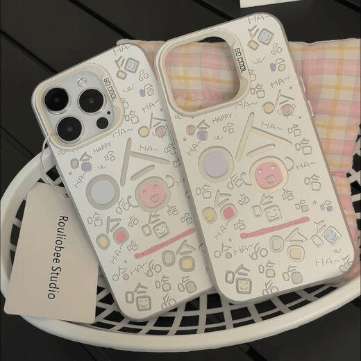 FANCYCHIC Haha Expression Applicable to Apple 16 Mobile Case Transparent Apple 16 Pro Cute Style Women's iPhone 16Pro Max Anti-fall New Apple 15 Full Series Color Silver Shell-White-Haha iPhone 16pro
