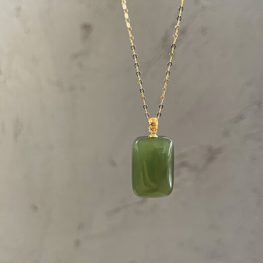 Li Shen 18k alluvial gold Hotan pendant Wushi brand cyan sugar cube female Forbidden City stone k gold pendant necklace 18k Hotan sapphire pendant