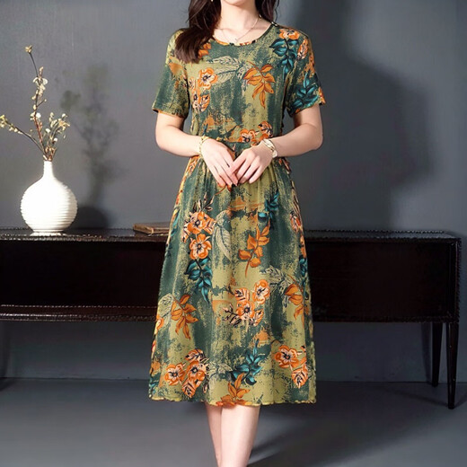 Dengsentu Guangzhou Robe féminine haut de gamme Robe pour femmes de l'âge moyen de l'âge moyen en soie de soie de soie à manches courtes 683 à 2 xl 100jin [Jin est égal à 0,5 kg]