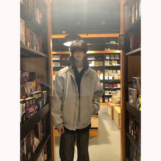 鲁雅尔美式潮流复古cleanfit毛呢夹克男春秋季百搭高街气质高级外套上衣 灰色 2XL