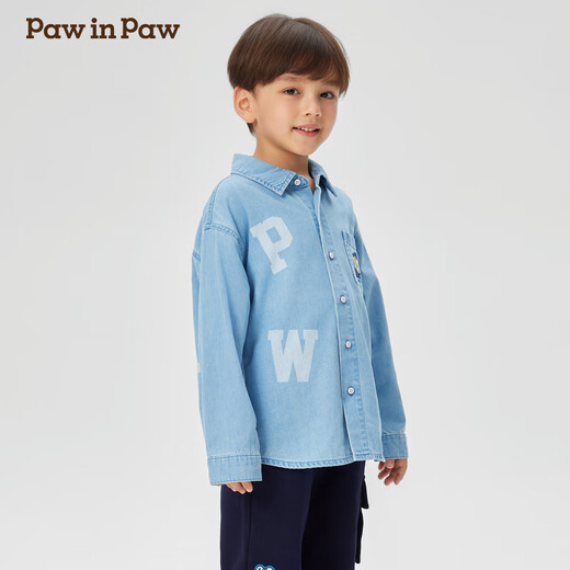 PawinPaw shopping mall same style cartoon bear children's clothing 25 spring and summer new boys' denim shirt Indigo denim blue/55 130