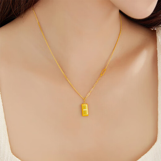 Junbu suddenly rich small gold brick necklace for women Vietnamese sand gold 2024 new pendant 18k gold simulated gold small gold bar pendant small gold brick necklace