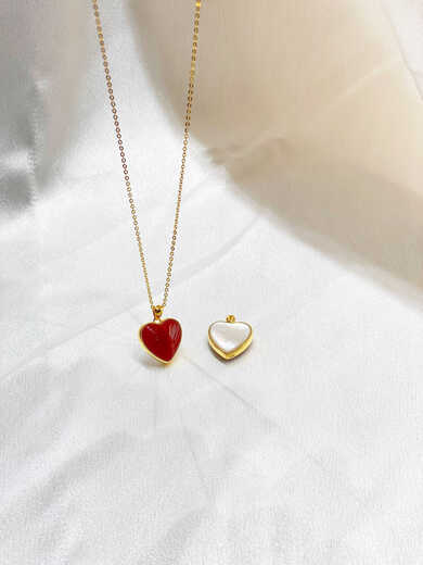 Li Shen 18K gold pendant double-sided love red agate pendant au750 gold necklace women's clavicle chain women's 18k gold rose gold pendant + 18k gold necklace