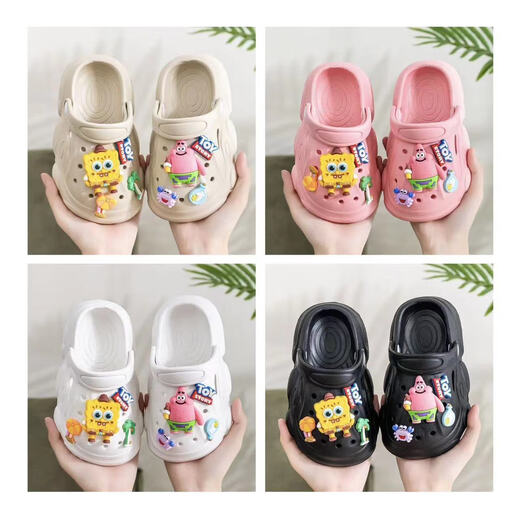Hot style SpongeBob SquarePants children's clogs, parent-child slippers, new home boys, girls and babies indoor non-slip khaki-SpongeBob SquarePants 28, inner length 19cm, one size too large