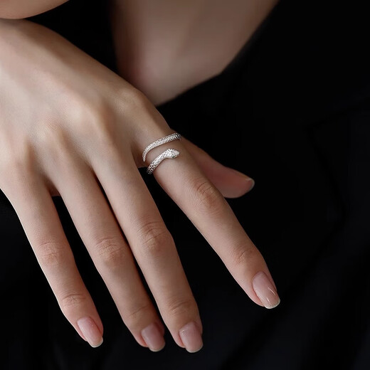 BJYLS 999 solid silver ring for women, non-fading, versatile niche, snake-shaped sterling silver open tail ring, men's ring, zodiac year gift, 999 silver snake-shaped ring