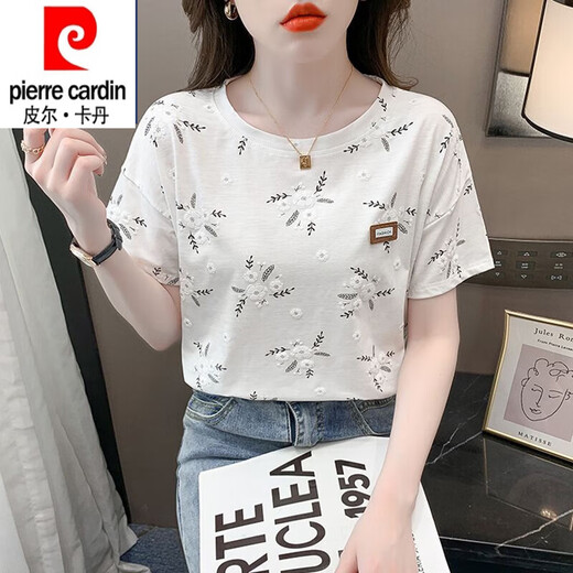皮尔卡丹（pierre cardin）纯棉短袖T恤女夏季24新款内搭白色打底衫韩版宽松百搭垂感上衣 1397白色+1396白色 S (80-95)