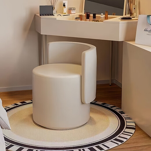 Tizian Hauptschlafzimmer Make-up-Stuhl für Mädchen Schlafzimmer Leichte luxuriöse luxuriöse Make-up-Hocker Rotatierbarer Dressing Hocker Backhalde Schminktisch Stuhl [rotierender Stil] Off-weiße Ballettstuhl-Lederoberfläche