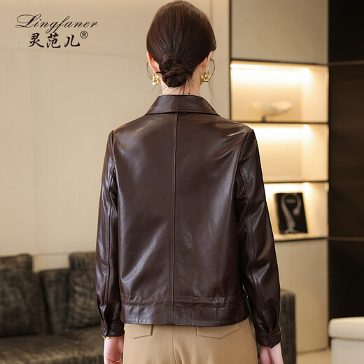 
Lingfan Haining genuine leather leather jacket for women 2025 new spring temperament middle-aged mother pure sheepskin jacket short red brown 3XL (recommended to be within 150 Jin [Jin equals 0.5 kg])