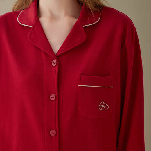 Fenten Couple Pajamas Spring and Autumn Pure Cotton Women's Red Wedding Zodiac Year Cotton Home Clothes Set Maroon M