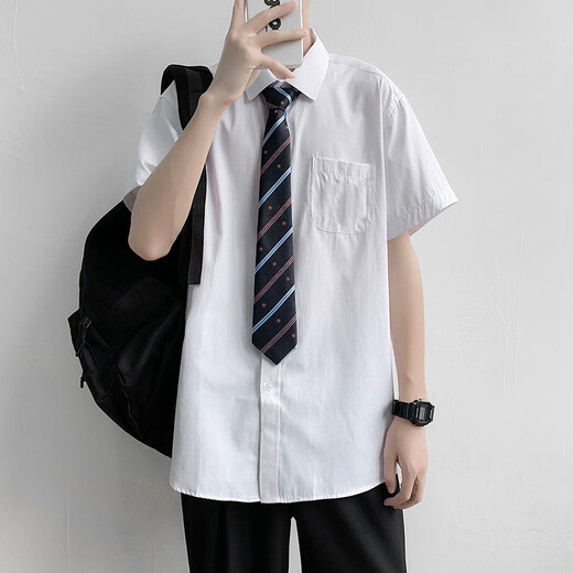 摘星少年DK制服全套夏季白衬衫男女学生学院风jk短袖衬衣宽松大码班服套装 白色短袖衬衫+西裤 送同款领带 XL