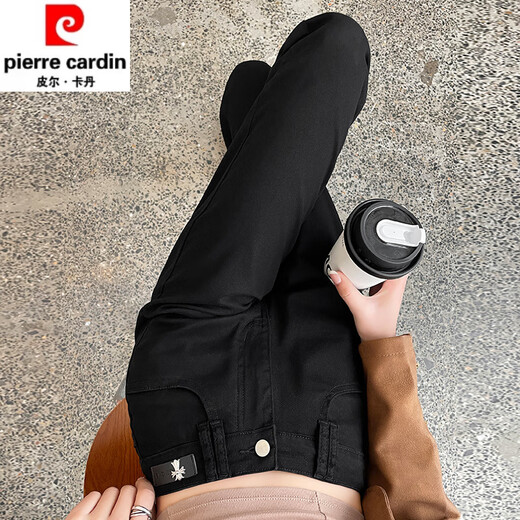 Pierre cardin spring and autumn black high-waist jeans for women, fashionable small and versatile fashion internet celebrity elastic nine-point casual work pants [L9195C] Black S suggests 85-95Jin [Jin equals 0.5 kg]