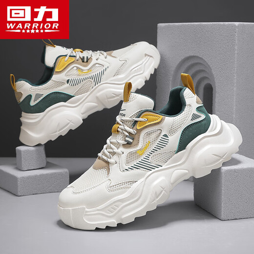 
Warrior men's shoes, versatile height-enhancing daddy shoes, sports and casual shoes, men 4475 meters white, green, yellow, 42