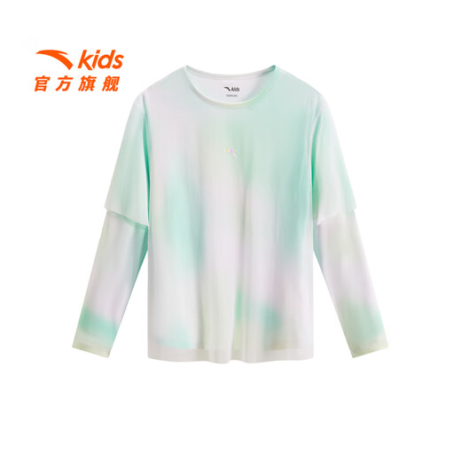 ANTA Children's T-shirt Girls' Clothing 2025 Summer and Autumn New Fairy Breeze T Comfortable Long T Fake Two-piece T-shirt Top Ruo Aqua/Pure White-2 100 cm
