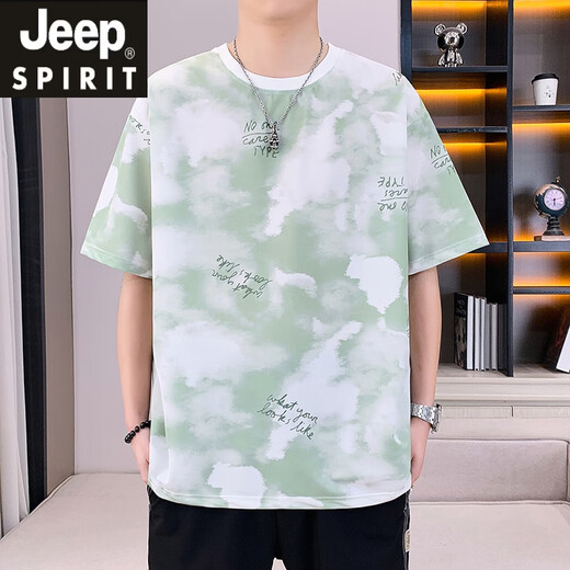 JEEP SPIRIT吉普扎染渐变短袖t恤男士夏季潮流薄款冰丝半袖潮牌个性印花男款 9938蓝色 M