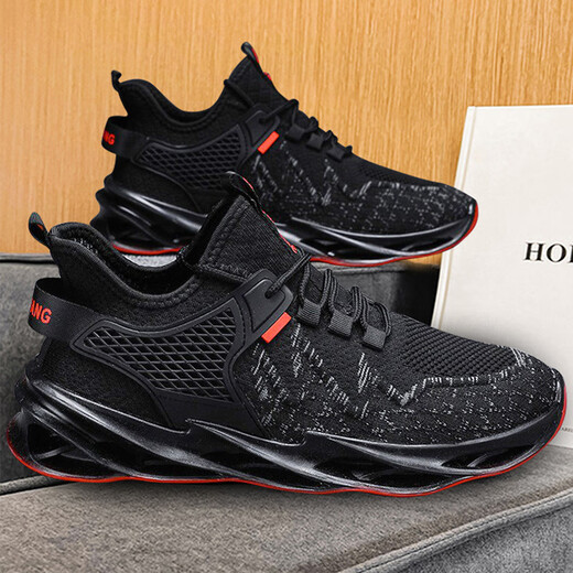 2025 new casual shoes men's breathable thin shoes men's trendy mesh shoes sports shoes running shoes blade shoes black and blue 40