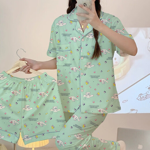 Wanmanduo Jade Gui Dog Pyjamas Femmes Printemps et Été Manches Longues Pantalons Longs Shorts Mignon Dessin Animé Étudiant Grande Taille Été Maison Vêtements Ensemble 14123#Melody Ensemble Trois Pièces M 75-100Jin Jin est égal à 0,5 kg