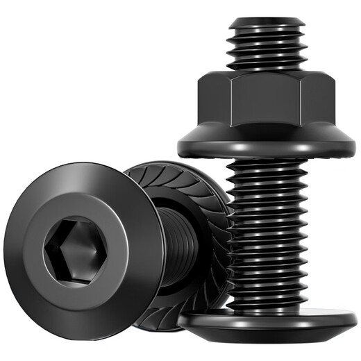 Fengji black 304 stainless steel flat head beveled hexagon socket screws and nuts complete flange nut bevel bolt furniture M6*12 5 sets