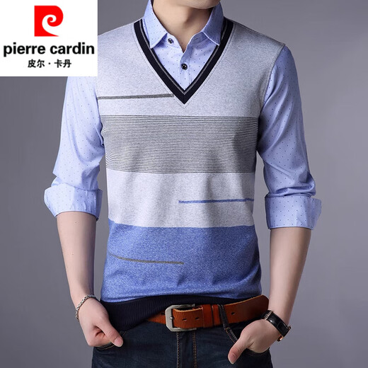 皮尔卡丹（pierre cardin）2025新款男士纯棉假两件衬衫加绒加厚春秋季保暖上衣 3878红色 4XL 190
