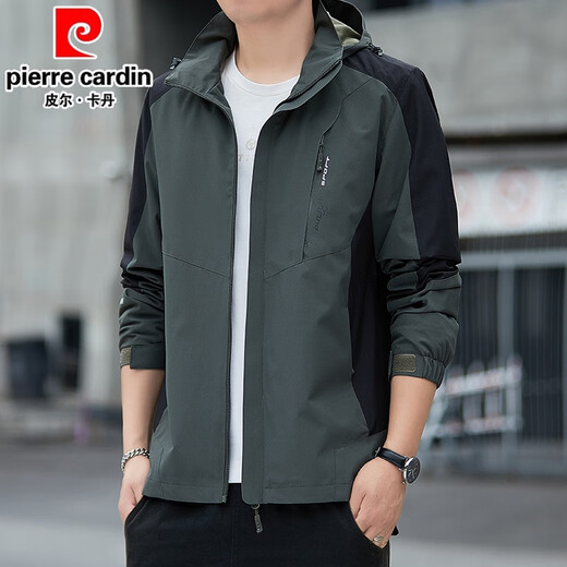 皮尔卡丹（pierre cardin）春季新款工装连帽宽松外套男韩版百搭男青年时尚痞帅休闲百搭夹克 6629黑色 M