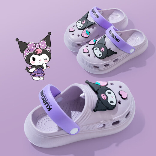 Daddy Pig Children's Croc Shoes for Girls Summer Indoor Home Non-Slip Baby Girl 2025 New Sanrio Sandals for Medium and Large Children Purple Kuromi 20 Inner Length 20cm/Suitable for Feet Length 19cm