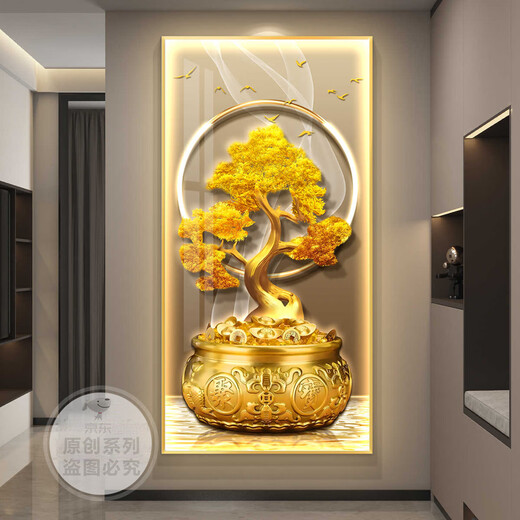 Yaoshijia Gemälde, Schatztopf, Eingang, dekorative Gemälde, leichte luxuriöse LED-Lampen, Korridore, hängende Gemälde, Wandgemälde, einfache, moderne und High-End-Z6189 100*200 (empfohlene Wände über 1,5 Metern) Kristallporzellanaluminie-Leichtmetallgold Gold Rahmen