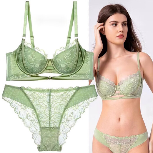 Victoria's rainbow plus size sexy underwear lace thin mold cup underwear anti-sagging comfortable push-up bra slimming hollow bra set pink 75B comes with M size underwear by default