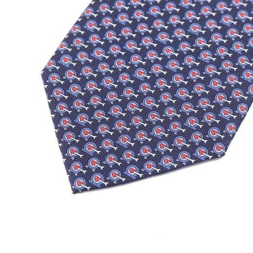 菲拉格慕（Ferragamo）新品 男士丝质通体印花领带礼物男 351241 0779274深蓝色多色丘比特