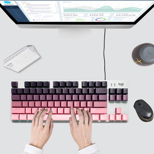 罗技（Logitech） K835 机械键盘 有线游戏键盘 TTC轴 84按键办公键盘 拼色键盘 罗技K835青轴-昼夜粉键帽款