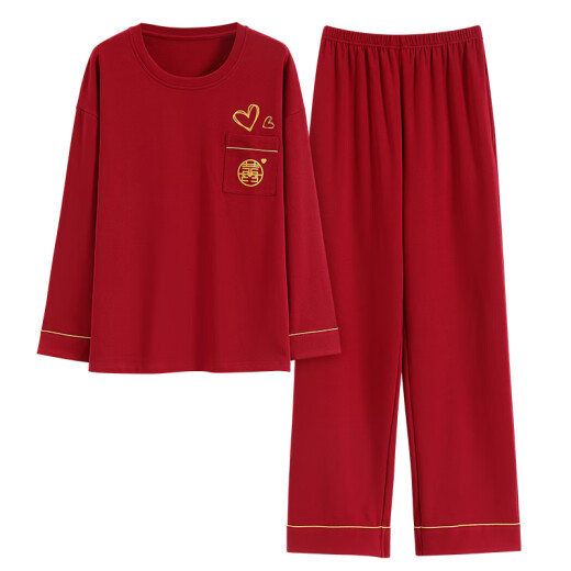 猫人蛇年睡衣女士春秋季纯棉长袖100%全棉家居服冬红色本命年V领套装 9227 2XL ( 建议体重130-160斤）