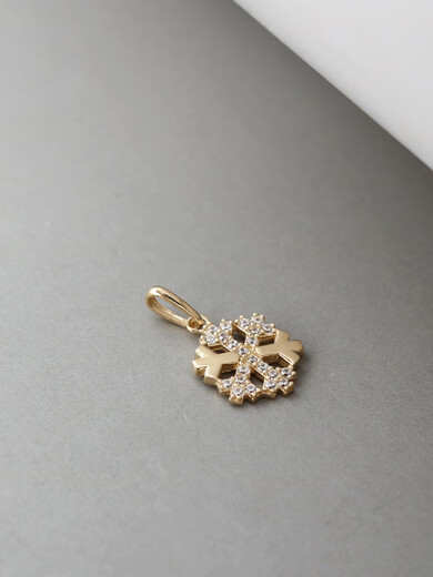 Junbu South Korea imported pure 14K gold pendant for women, high-end, versatile snowflake inlaid design, K gold clavicle chain gift, 14K gold color, individual pendant, chain not included