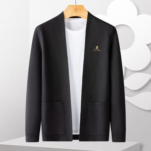 Mengtejiao [wool blend/silk] cardigan sweater men's middle-aged casual solid color sweater men's jacket spring and autumn trend black L /50/175/92A [160Jin [Jin equals 0.5 kg]]