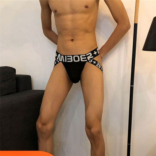 炙夏男士双丁内裤半包臀丁字裤纯棉性感低腰提囊袋紧身gay0攻 黑色(ws) L 男