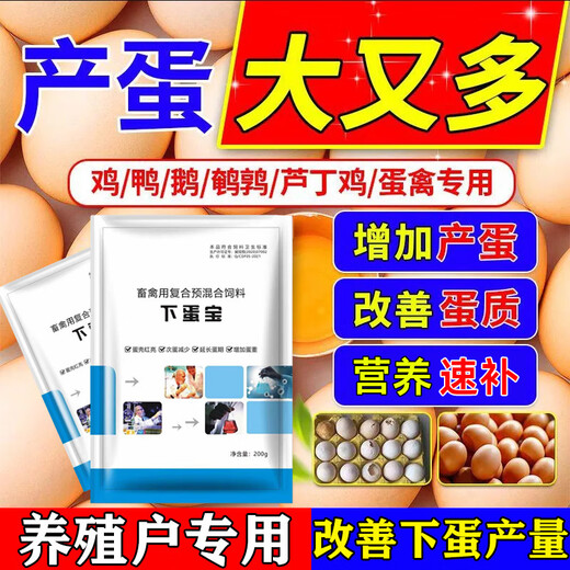 More eggs, more eggs, more eggs, more eggs, more eggs, chickens, ducks and geese lay eggs, produce eggs, encourage eggs, change egg quality, feed additives for egg production, special value for 8 packages, buy five and get three free