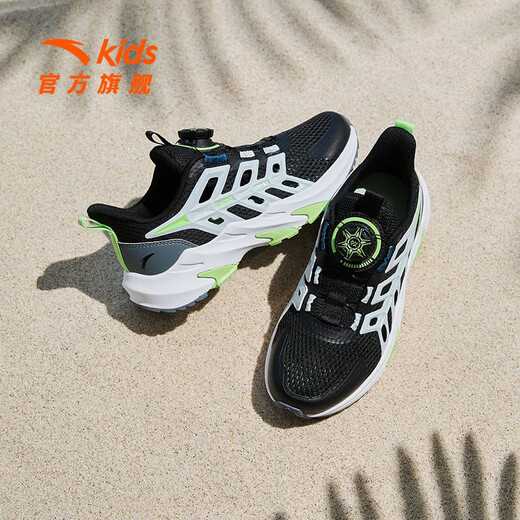 ANTA Children's Sandals Universal Big Children's Shoes 2025 Summer New Product Knob Buckle Mesh Breathable Small Warship Frame Shoes Beach Black/Cloud Gray-4 35