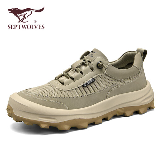 Sieben Wölfe Sommer atmungsaktive Herrenschuhe 2025 Neue Leinwandschuhe Herrenleichter weicher Sohle bequemer Leinwandschuhe Dicke Sohle Nicht-Schlupf-Freizeitschuhe Khaki 41
