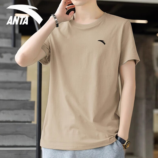 Anta (ANTA) ice silk quick-drying short-sleeved T-shirt for men 2025 spring and summer cool breathable casual running fitness exercise half-sleeved men -10 light brown [ice silk quick-drying] L /175 suitable for 120-140Jin [Jin equals 0.5 kg]