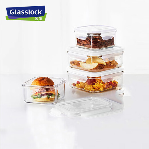 Glasslock保鲜盒韩国钢化玻璃饭盒带饭盒耐冷耐热便当盒冰箱密封盒多件套 400ml*2+695ml*1+1090ml*1
