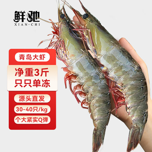 Xianchi Domestic Qingdao Prawns Large White Prawns Air-frozen 3040Specifications De-ice net weight 3Jin Jin is equal to 0.5kg Boxed-Direct delivery from source