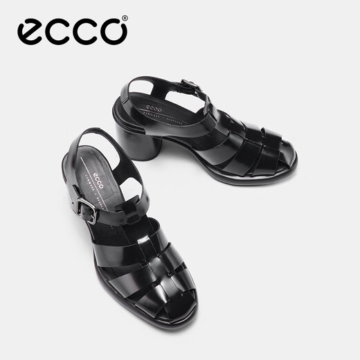 ECCO Roman sandals for women 25 years new elegant and versatile breathable thick heel braided high heels sculpture 222723 Black 22272301001 37
