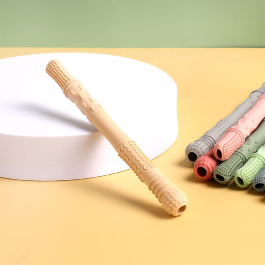 Guanxiangniao Teething Stick Baby Teething Stick Hollow Straw Teether Chewable Child Massage Gum Food Grade Soft Bite Deep Pink*/1pc Silicone Hollow Teether Tube