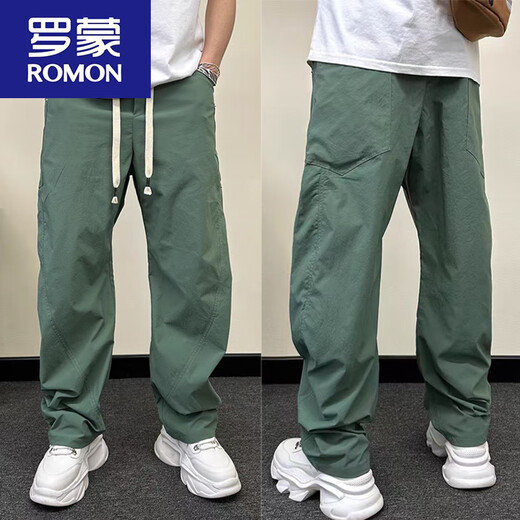 罗蒙（ROMON）弯刀裤男士春秋薄款速干休闲裤直筒宽松阔腿裤显高显瘦痞帅哈伦裤 米白色 145-165斤 XL