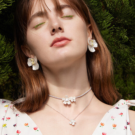 HEFANG He Fang Jewelry White Iris Sugar Cube Earrings Silver Earrings Women's Light Luxury High-end Birthday Gift for Girlfriend Yellow Zirconium/Earrings