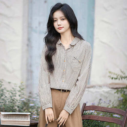 
Cypress House Single Breast Shirt 2025 Autumn New Women's Lapel Loose Striped Casual Shirt