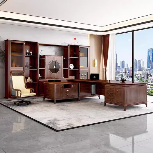 Ningqiu Luoge (NICHLORT) new Chinese-style solid wood boss desk office desk light luxury high-end executive desk modern simple president desk Chinese-style desk 3.0 meters office desk ebony wood