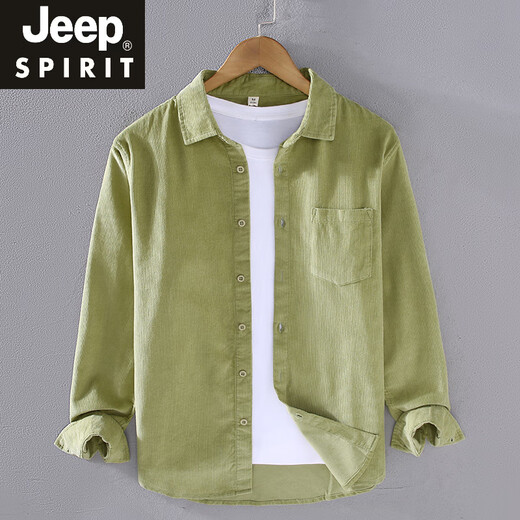 JEEP SPIRIT春夏灯芯绒衬衫男长袖纯棉宽松薄款日系条绒高级感白休闲衬衣外套 姜黄色【9716】 3XL