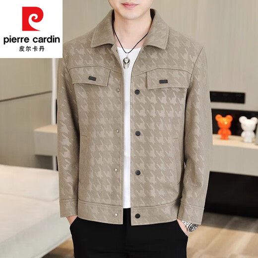 Pierre Cardin jacket men's spring and autumn new style young and middle-aged men's lapel casual single-breasted handsome simple top men 8312 black M