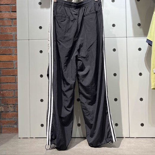 阿迪达斯 （adidas）三叶草男裤2025春季新款梭织运动裤时尚宽松休闲舒适透气直筒长裤 JW9896黑色裤脚可收口 L