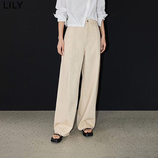 Lily2025 Spring New Lycel Cotton Plant teint à haute taille Venue polyvalente Pantalon de pantalon à jambes larges haut de gamme pour les femmes 716 Khaki léger M