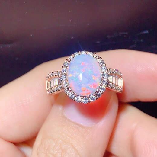 Youshu super large grain natural opal ring for women with sparkling crystals and clean 925 silver inlaid with live mouth design